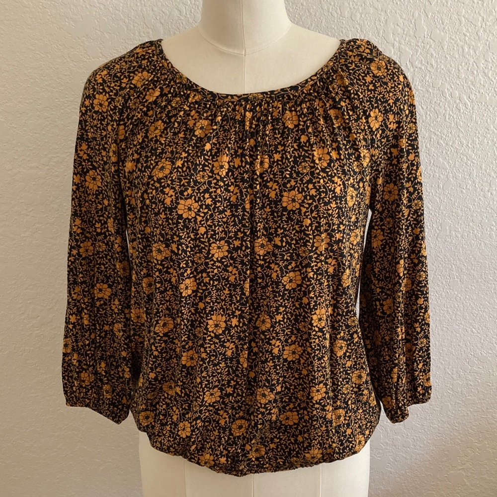 Michael Kors Orange/Rust and Black Peasant  Blouse